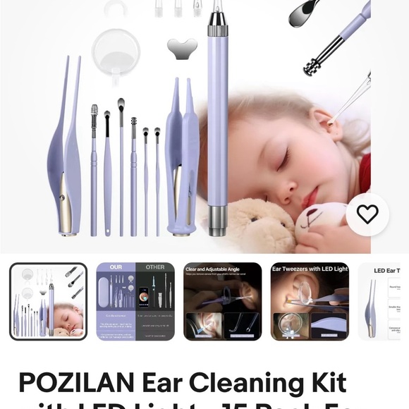 POZILAN Ear Cleaning Kit with LED Light - Purple - Picture 1 of 2